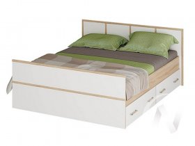 Двуспальная кровать 1,4м Сакура (дуб сонома/белый) в Марусино - marusino.mebel-nsk.ru | фото