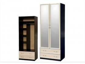 Шкаф двухстворчатый с ящиками с 2-мя зеркалами  (профиль МДФ) в Марусино - marusino.mebel-nsk.ru | фото