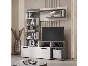 Стенка Евро (графит/дуб крафт белый) в Марусино - marusino.mebel-nsk.ru | фото