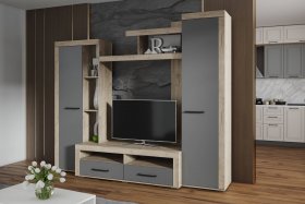 Стенка Марсель-4 (дуб крафт серый/графит серый) в Марусино - marusino.mebel-nsk.ru | фото
